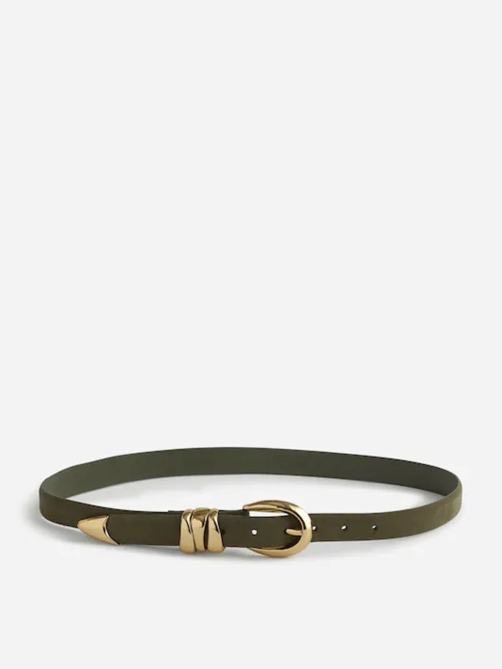 Madewell Olive Slim Leather Belt with Gold Buckle